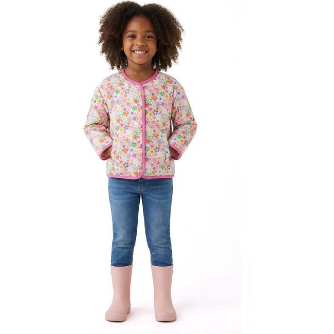 Girls Cream Bomber, Floral Print