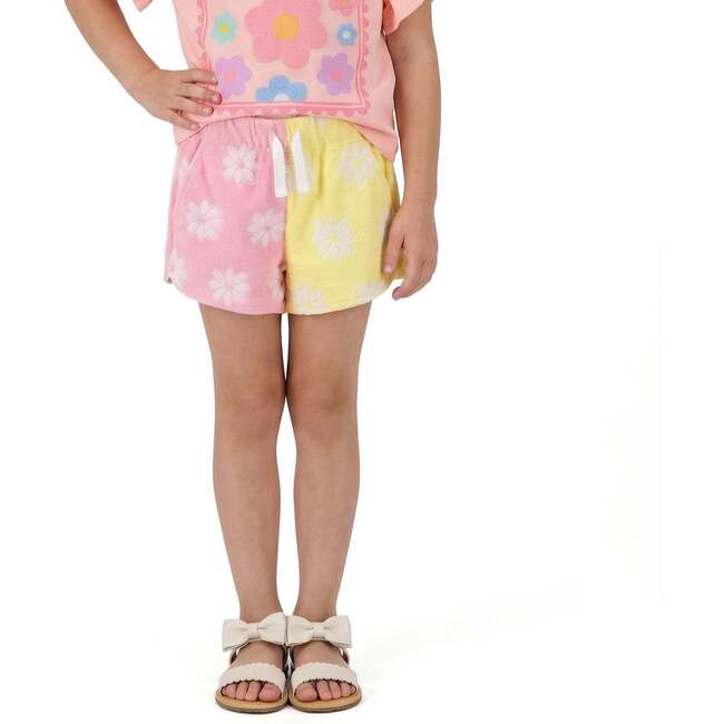 Girls Colorblocked Terry Short, Pink Floral