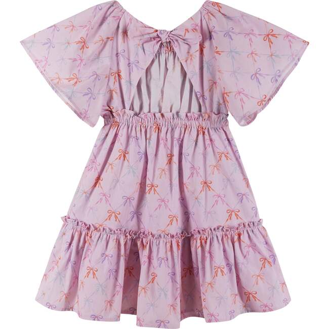 Girls Flutter Sleeve Seersucker Dress, Pink Bow