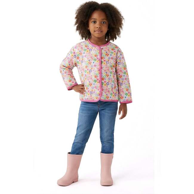 Girls Cream Bomber, Floral Print - Jackets - 4