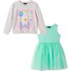 Girls Chenille Floral Sweatshirt & Tulle Tank Dress Set, Aqua - Mixed Apparel Set - 1 - thumbnail