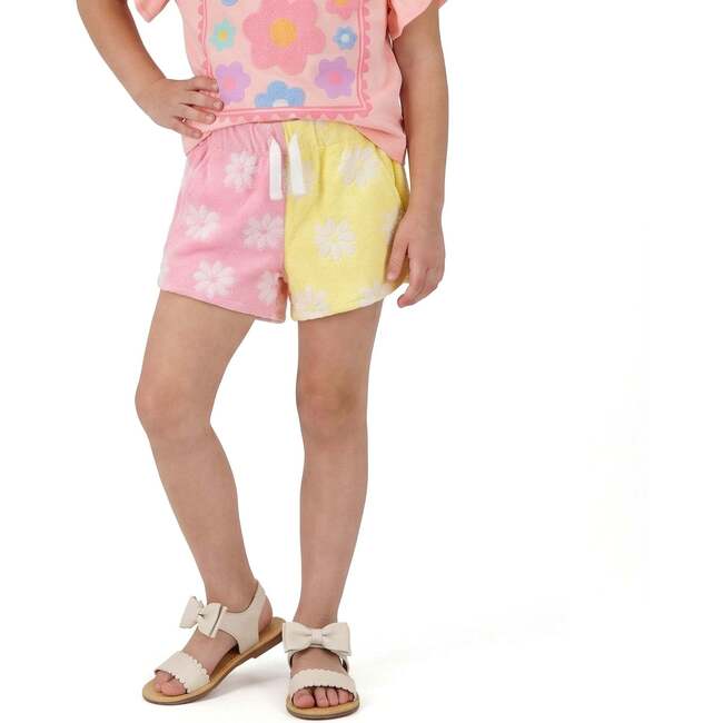 Girls Colorblocked Terry Short, Pink Floral - Shorts - 4