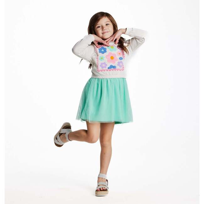 Girls Chenille Floral Sweatshirt & Tulle Tank Dress Set, Aqua