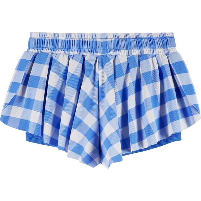 Girls Athletic Short, Blue Gingham - Shorts - 4