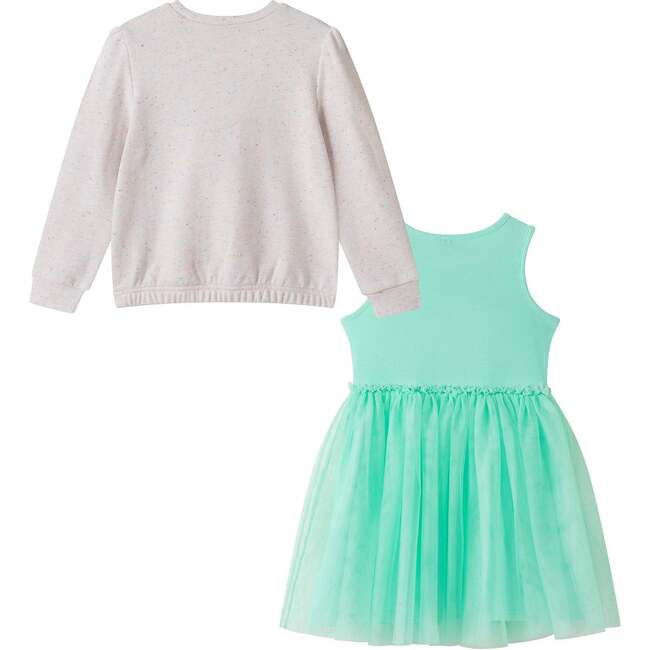 Girls Chenille Floral Sweatshirt & Tulle Tank Dress Set, Aqua - Mixed Apparel Set - 7