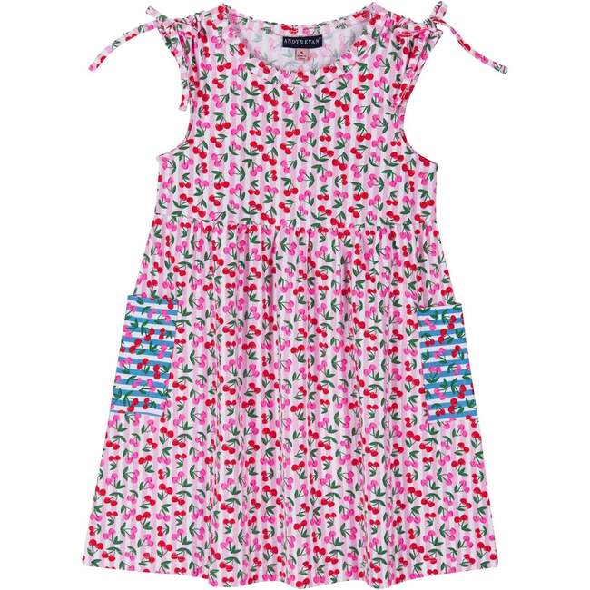 Girls Blocked Dress, Pink Cherry