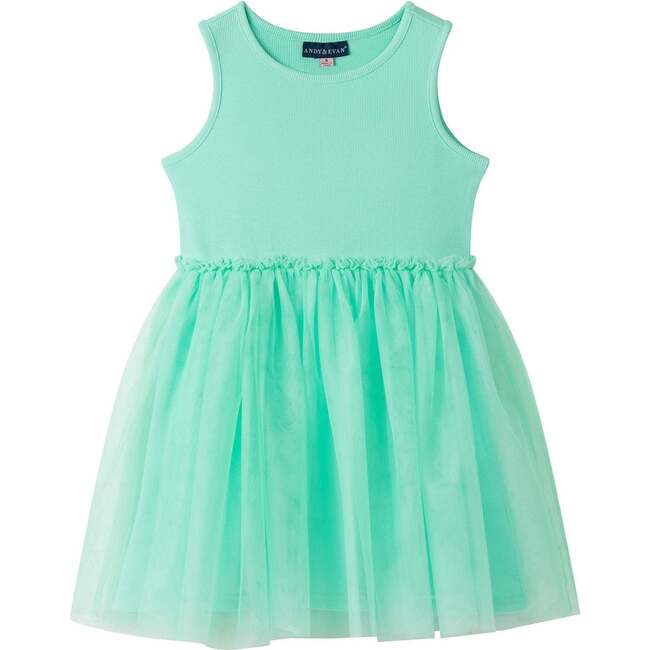 Girls Chenille Floral Sweatshirt & Tulle Tank Dress Set, Aqua - Mixed Apparel Set - 11