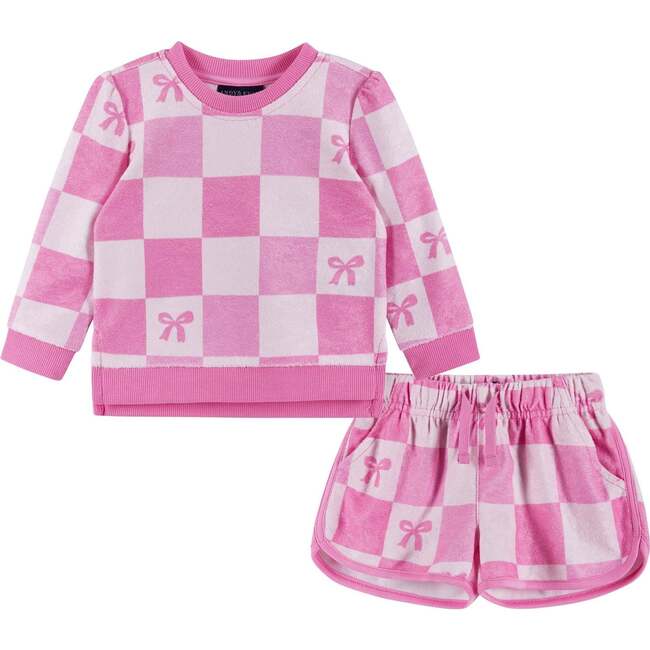 Infant Girls Terry Set, Checkered Bow