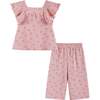 Infant Girls Knit Seersucker Top & Pant Set, Pink Bow Print - Mixed Apparel Set - 1 - thumbnail