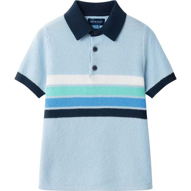 Boys Sweater Knit Polo, Blue Stripe