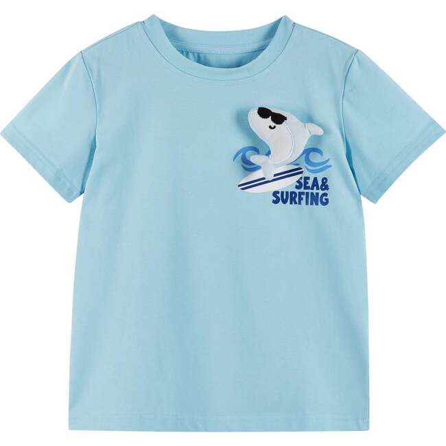 Boys Tee Shirt with 3D Applique, Blue Shark