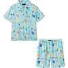 Boys Synthetic Viscose Matching Set, Aqua beach - Mixed Apparel Set - 1 - thumbnail