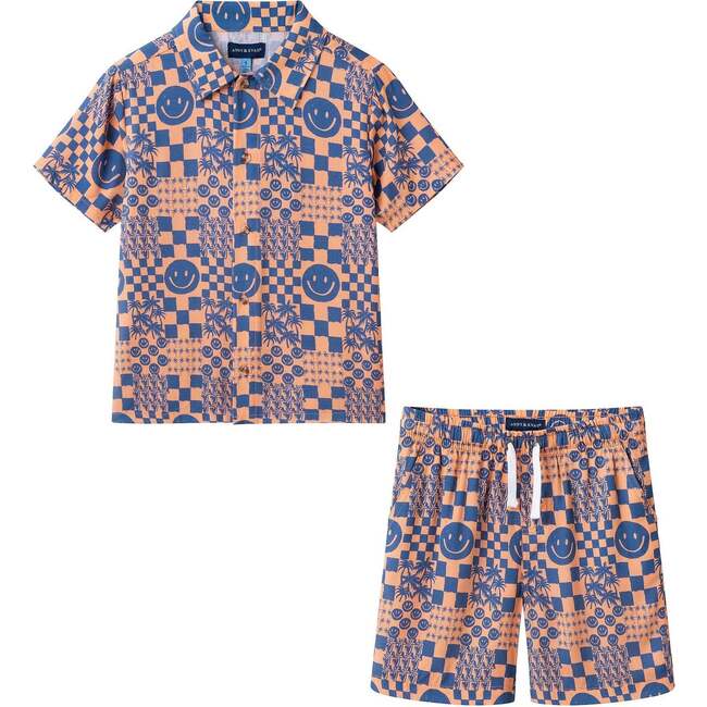 Boys Synthetic Viscose Matching Set, Geometric Smiley