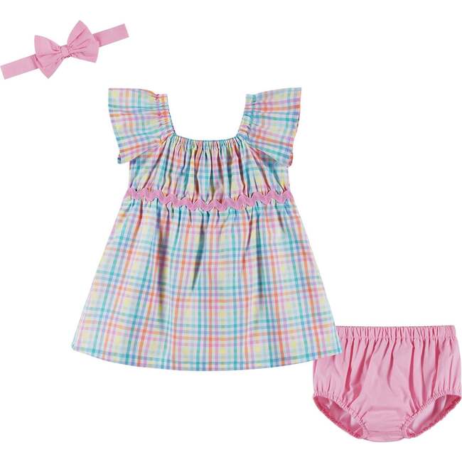 Infant Girls Plaid Dress Set, White Plaid