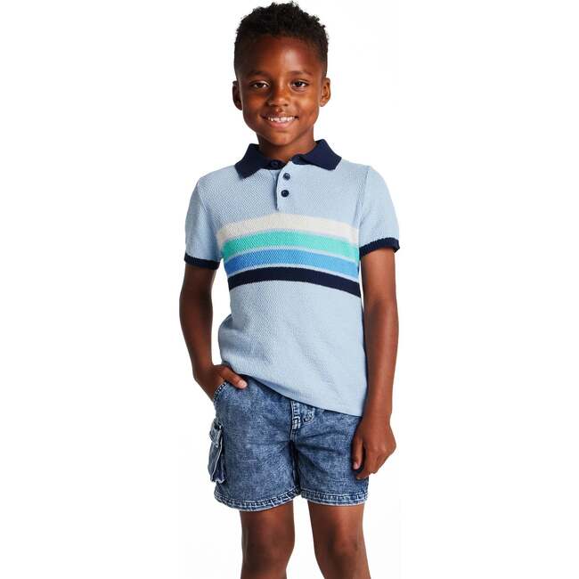 Boys Sweater Knit Polo, Blue Stripe