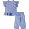 Infant Girls Knit Seersucker Top & Pant Set, Blue Floral - Mixed Apparel Set - 2 - thumbnail