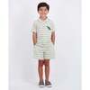 Boys Striped Waffle Polo Set, Oatmeal Dino - Polo Shirts - 2