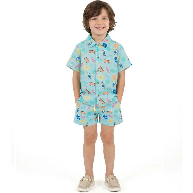 Boys Synthetic Viscose Matching Set, Aqua beach