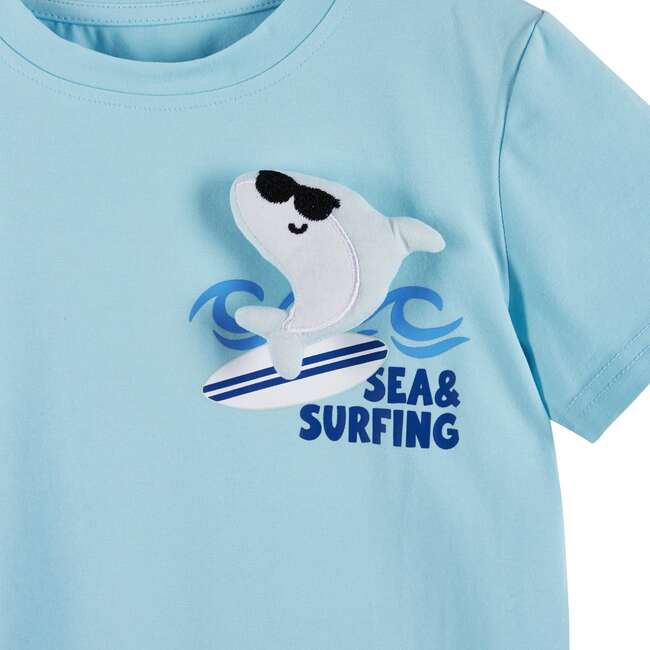 Boys Tee Shirt with 3D Applique, Blue Shark