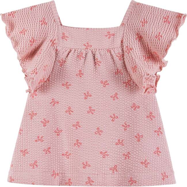 Infant Girls Knit Seersucker Top & Pant Set, Pink Bow Print - Mixed Apparel Set - 3