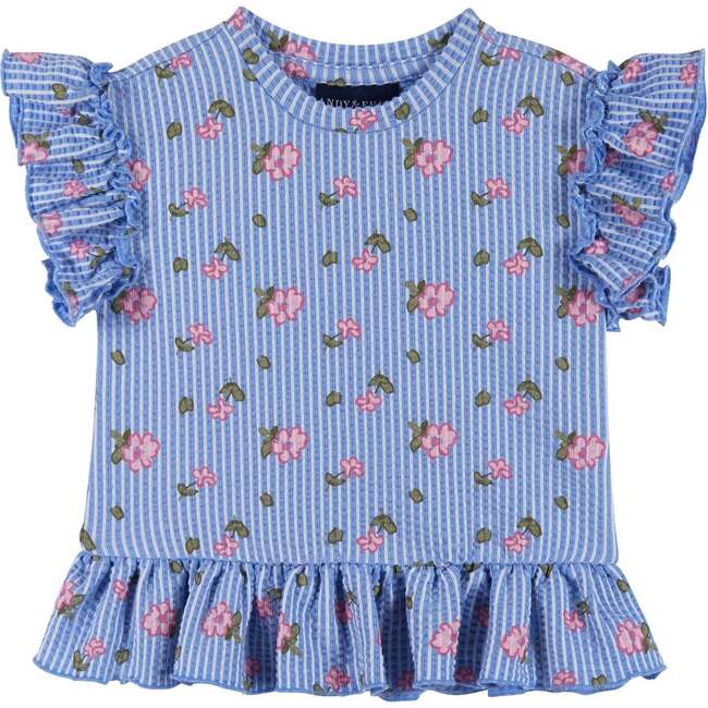 Infant Girls Knit Seersucker Top & Pant Set, Blue Floral - Mixed Apparel Set - 3