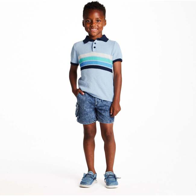 Boys Sweater Knit Polo, Blue Stripe - Polo Shirts - 3