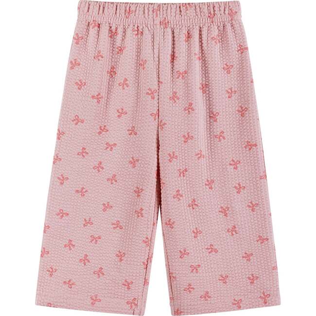 Infant Girls Knit Seersucker Top & Pant Set, Pink Bow Print - Mixed Apparel Set - 4