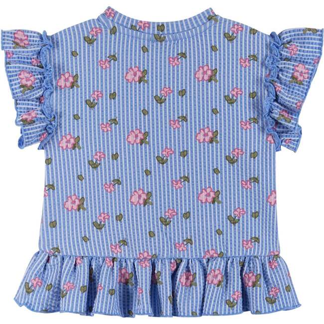 Infant Girls Knit Seersucker Top & Pant Set, Blue Floral - Mixed Apparel Set - 4