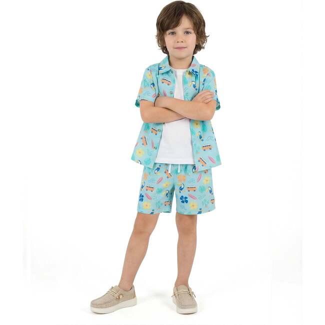 Boys Synthetic Viscose Matching Set, Aqua beach - Mixed Apparel Set - 4