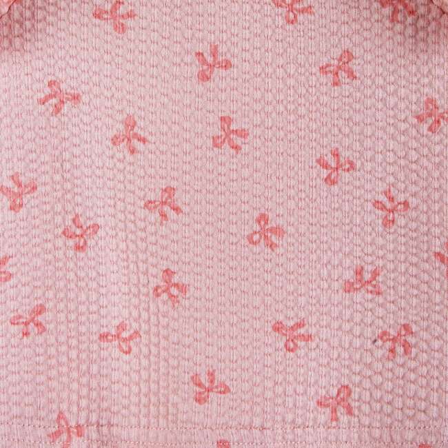 Infant Girls Knit Seersucker Top & Pant Set, Pink Bow Print - Mixed Apparel Set - 5