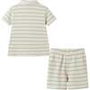 Boys Striped Waffle Polo Set, Oatmeal Dino - Polo Shirts - 6