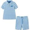 Boys Striped Waffle Polo Set, Blue Shark - Polo Shirts - 1 - thumbnail