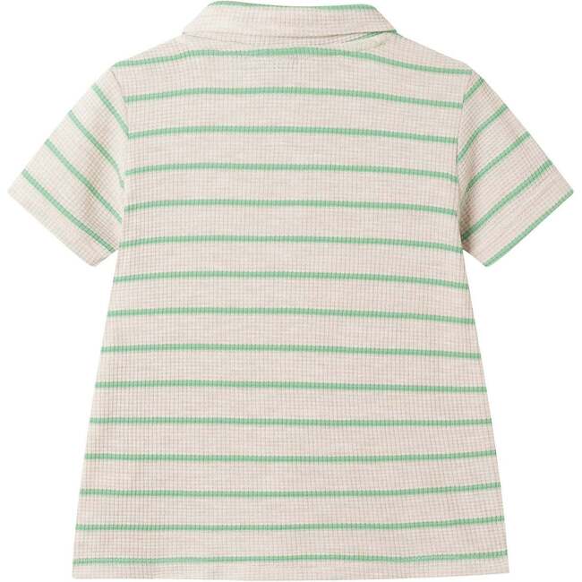 Boys Striped Waffle Polo Set, Oatmeal Dino - Polo Shirts - 8