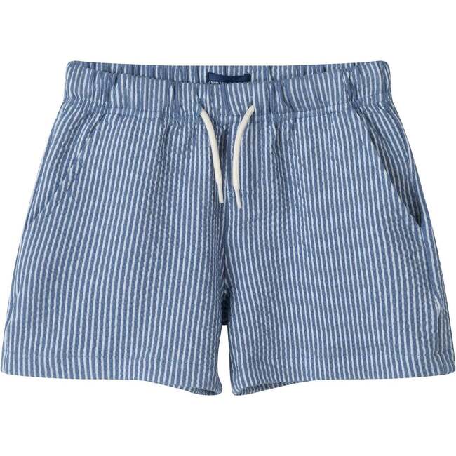 Boys Stretch Seersucker Shorts, Navy Stripe