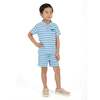 Boys Striped Waffle Polo Set, Blue Shark - Polo Shirts - 2