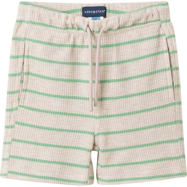 Boys Striped Waffle Polo Set, Oatmeal Dino - Polo Shirts - 9