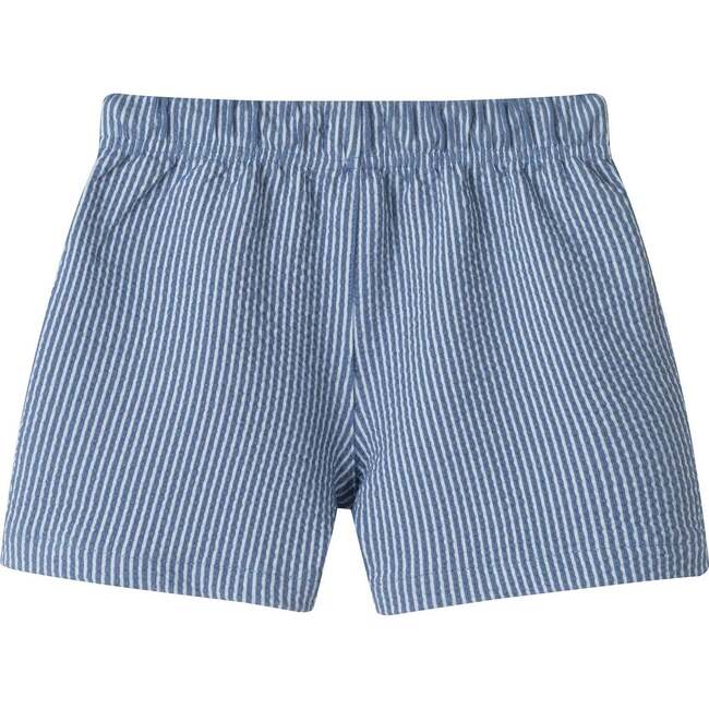 Boys Stretch Seersucker Shorts, Navy Stripe