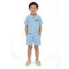 Boys Striped Waffle Polo Set, Blue Shark - Polo Shirts - 3