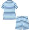 Boys Striped Waffle Polo Set, Blue Shark - Polo Shirts - 4