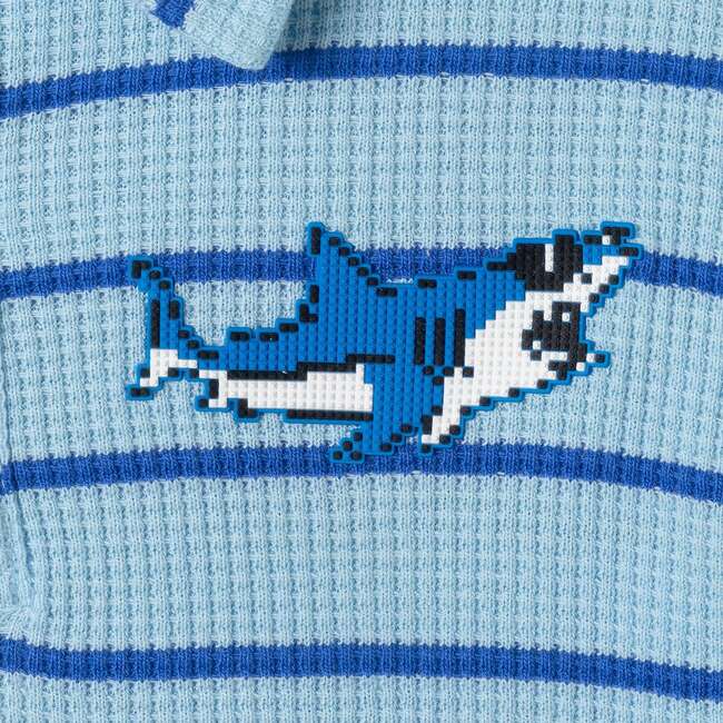 Boys Striped Waffle Polo Set, Blue Shark - Polo Shirts - 5