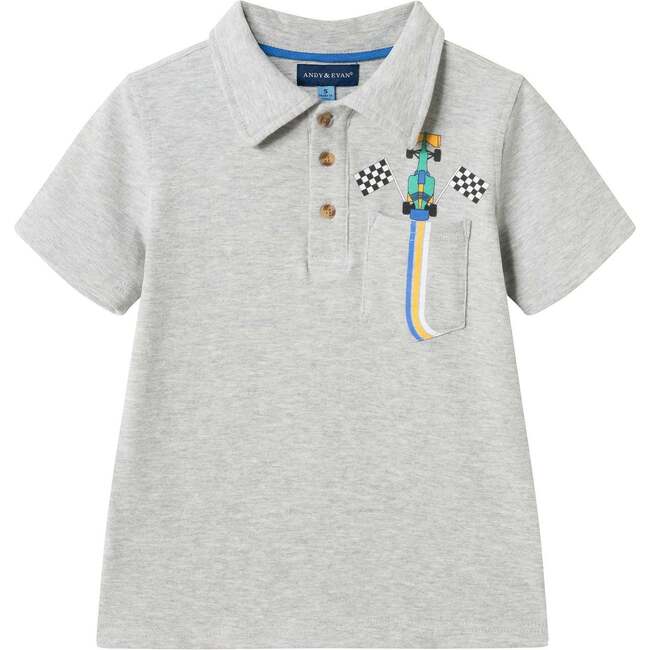 Boys Short Sleeve Polo, Race Car Graphic Pocket