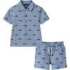 Boys Short Sleeve Cabana Set, Navy Stripe Shark - Mixed Apparel Set - 1 - thumbnail