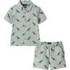 Boys Short Sleeve Cabana Set, Green Stripe Dino - Mixed Apparel Set - 1 - thumbnail