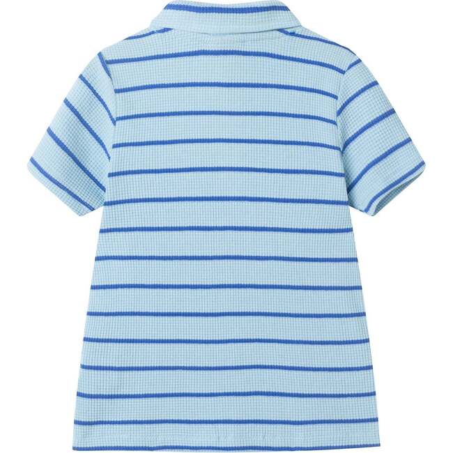 Boys Striped Waffle Polo Set, Blue Shark - Polo Shirts - 7