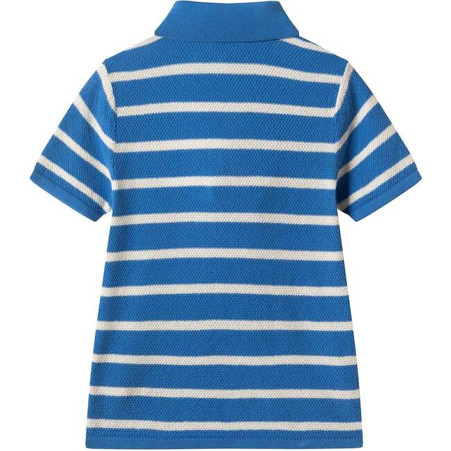 Boys Short Sleeve Polo Knit, Blue Stripe