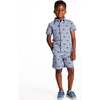 Boys Short Sleeve Cabana Set, Navy Stripe Shark - Mixed Apparel Set - 2