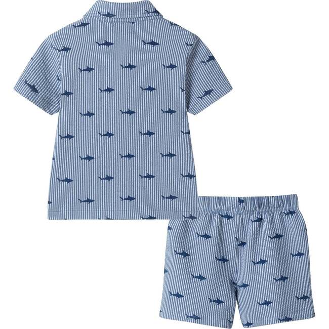 Boys Short Sleeve Cabana Set, Navy Stripe Shark - Mixed Apparel Set - 3