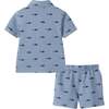Boys Short Sleeve Cabana Set, Navy Stripe Shark - Mixed Apparel Set - 3