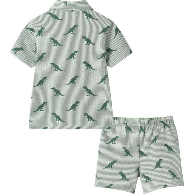 Boys Short Sleeve Cabana Set, Green Stripe Dino - Mixed Apparel Set - 3