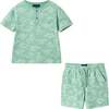 Boys Printed Henley Set, Green Dino - Mixed Apparel Set - 1 - thumbnail